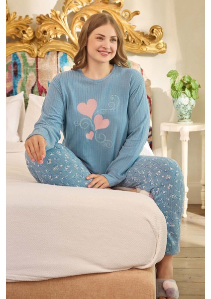 Büyük Beden Termal Kadın Uzun Kol Pijama Takımı 240686 MAVI01 fırsatları