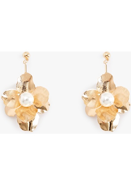 Inci Detaylı Büyük Boy Sallantılı Çelik Çiçek Küpe