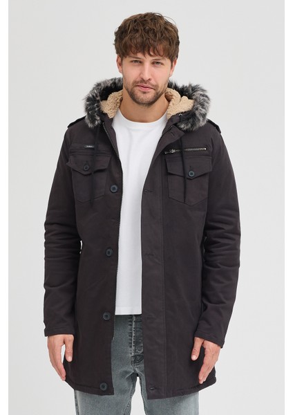 Erkek Içi Kürklü Soğuk ve Rüzgar Geçirmez Kışlık Kapşonlu Mont 225