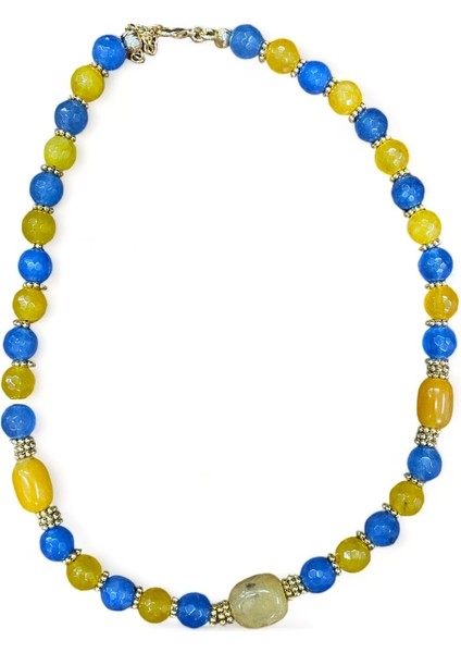 Sarı Lacivert Taş Kolye