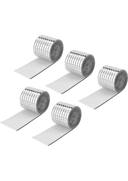 5 Rulo Gümüş Renk Aynalı Mozaik Taşlı Dekor Bant Yapışkanlı Kare Cam Ayna Taş Parti Süsleme Bandı