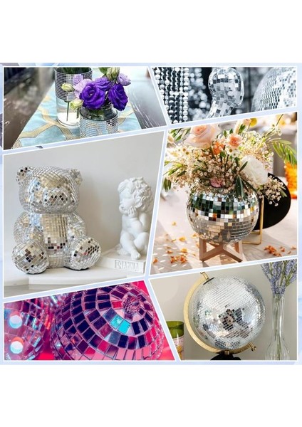 5 Rulo Gümüş Renk Aynalı Mozaik Taşlı Dekor Bant Yapışkanlı Kare Cam Ayna Taş Parti Süsleme Bandı fiyatları