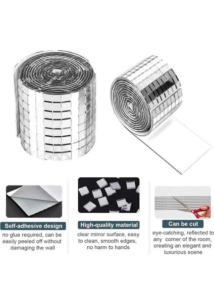 5 Rulo Gümüş Renk Aynalı Mozaik Taşlı Dekor Bant Yapışkanlı Kare Cam Ayna Taş Parti Süsleme Bandı indirimleri