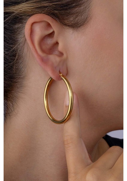 Altın Kaplama Büyük Boy Halka Çelik Küpe