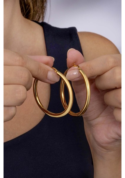 Altın Kaplama Büyük Boy Halka Çelik Küpe modelleri