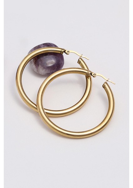 Altın Kaplama Büyük Boy Halka Çelik Küpe fırsatları