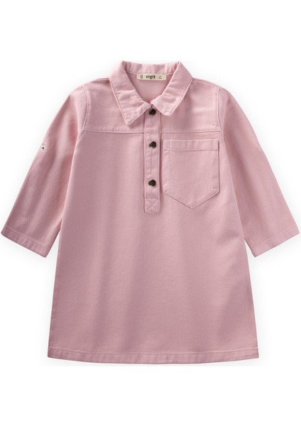 Boyalı Gabardin Elbise 2-7 Yaş Pembe