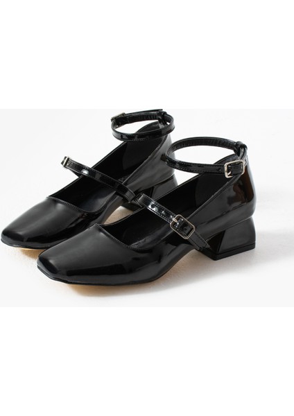 BA04594 Siyah Rugan Kadın Bilekten Kemerli 3 cm Topuklu Ayakkabı - 39 fırsatları