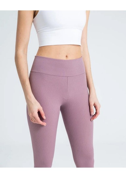 Kadın Yüksek Bel Içi Şardonlu Fitilli Tayt Gül Kurusu