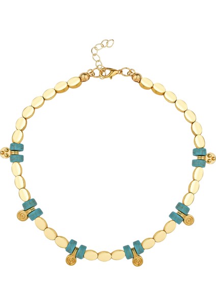 Turkuaz Taş Detaylı Gold Halhal