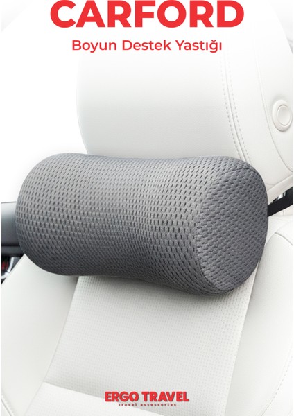 Carfort Küçük Visco Araç Boyun Yastığı – Ortopedik Oto Koltuk Boyun Desteği Gri - Ergo Travel
