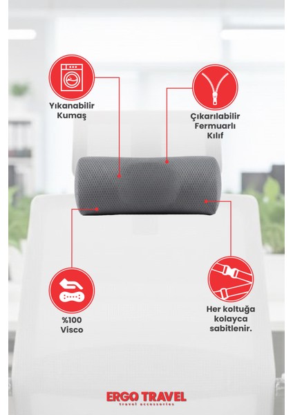 Carfort Küçük Visco Araç Boyun Yastığı – Ortopedik Oto Koltuk Boyun Desteği Gri - Ergo Travel fiyatları