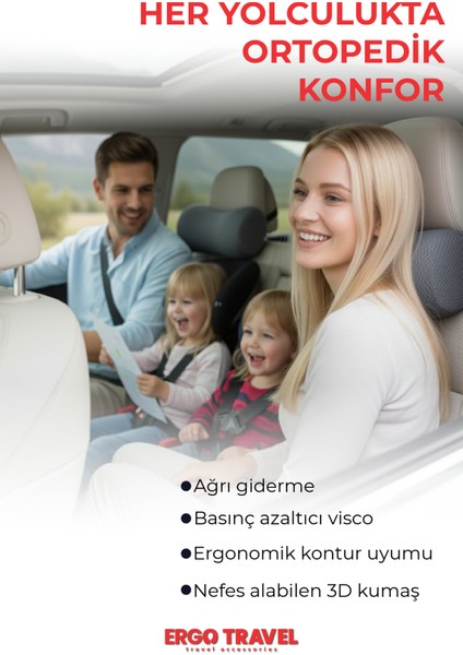 Carfort Küçük Visco Araç Boyun Yastığı – Ortopedik Oto Koltuk Boyun Desteği Gri - Ergo Travel indirimleri