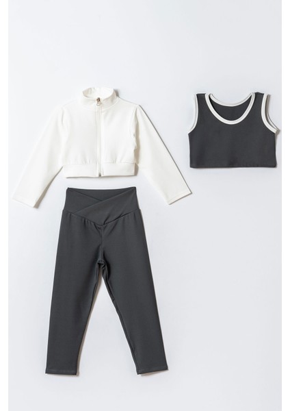 Kız Çocuk 3'lü Spor Crop Takım
