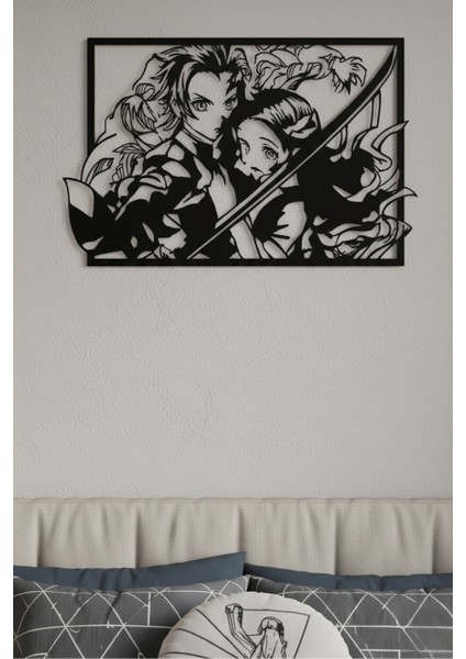 Anime Temalı Metal Duvar Dekoru Siyah Metal Dekoratif Modern Duvar Aksesuarı