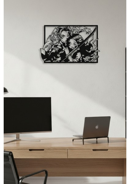 Anime Temalı Metal Duvar Dekoru Siyah Metal Dekoratif Modern Duvar Aksesuarı modelleri