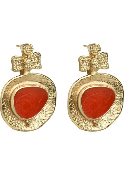 Fiyonk Detaylı Turuncu Mineli Küpe