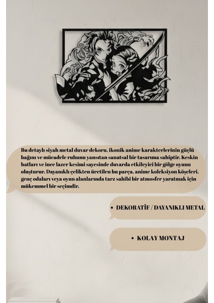 Anime Temalı Metal Duvar Dekoru Siyah Metal Dekoratif Modern Duvar Aksesuarı