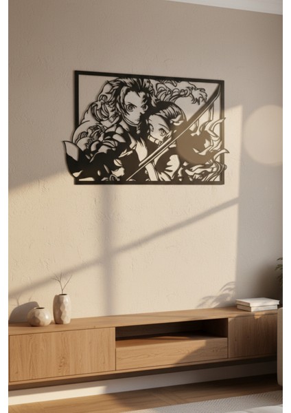 Anime Temalı Metal Duvar Dekoru Siyah Metal Dekoratif Modern Duvar Aksesuarı