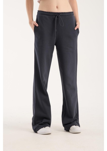 %100 Pamuk Geniş Paça Bağcıklı Kadın Pantolon/eşofman Altı
