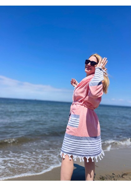 %100 Pamuklu, Kapüşonlu, Saçaklı, Unisex ,Havlu Peştemal Bornoz