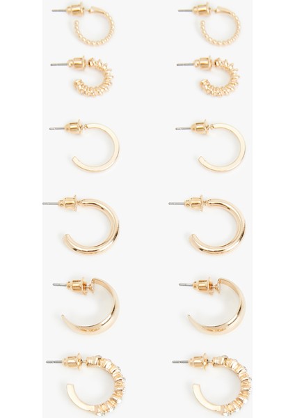 Taş Detaylı Çelik 6'lı Halka Küpe Seti