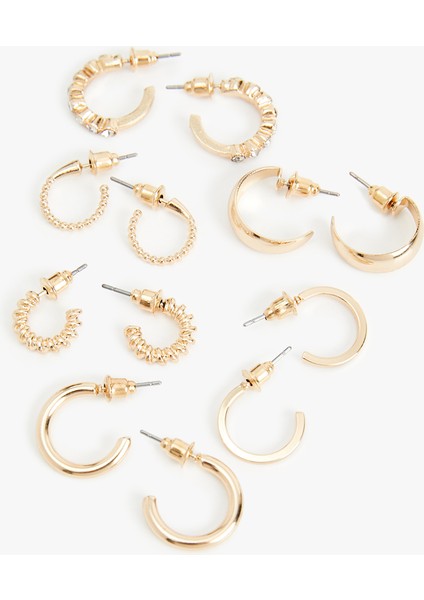 Taş Detaylı Çelik 6'lı Halka Küpe Seti modelleri