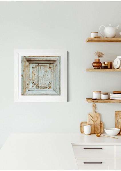 Rustic Touch – Çerçeveli Ahşap Doku Temalı Kare Kanvas Tablo – 40*40 cm Mavi Eskitme