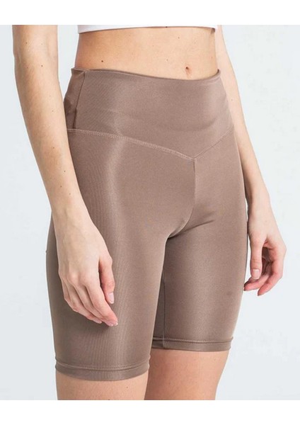 Kadın Yüksek Bel Dalgıç Kumaş Kısa Tayt Vizon fiyatları