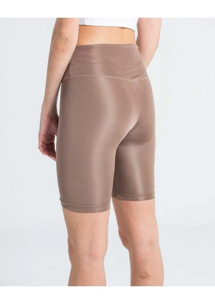 Kadın Yüksek Bel Dalgıç Kumaş Kısa Tayt Vizon modelleri