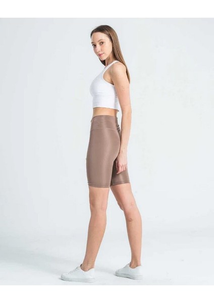 Kadın Yüksek Bel Dalgıç Kumaş Kısa Tayt Vizon fırsatları
