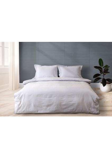 Pamuk Saten Jakarlı Gri Çift Kişilik Nevresim Takımı