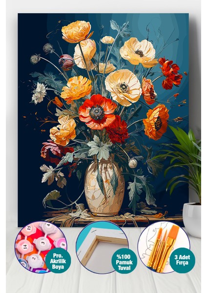 Vazoda Gelincikler Sayılarla Boyama Seti