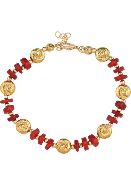 Gold Detaylı Kırmızı Taş Bileklik