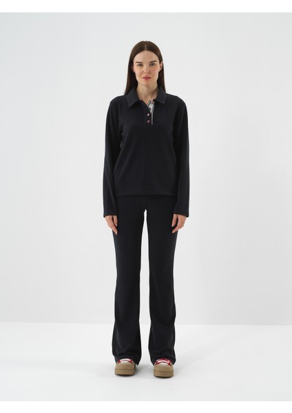 Kadın Lacivert Modal Dokulu Regular Fit Uzun Kollu Tişört