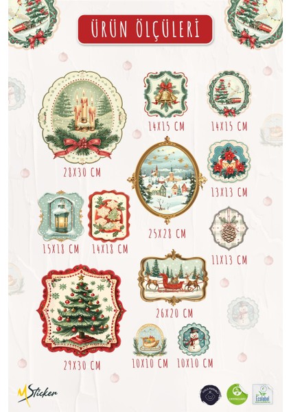 Vintage Noel Temalı Duvar Sticker Seti | 11 Parça Retro Christmas Dekor Seti | Dekoratif Sticker indirimleri