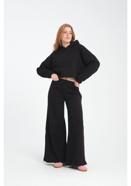 Geniş Paça Bağcıklı Nervürlü Kadın Pantolon/eşofman Altı fırsatları