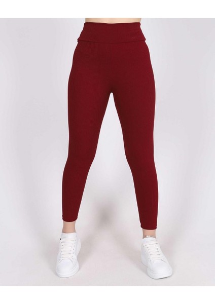 Kadın Yüksek Bel Içi Şardonlu Fitilli Tayt Bordo fiyatları