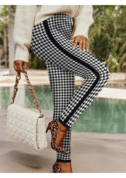 Mdb Kadın Yüksek Bel Kaz Ayağı Desenli Yanları Şeritli Dalgıç Pantolon modelleri
