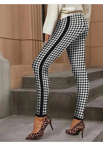 Mdb Kadın Yüksek Bel Kaz Ayağı Desenli Yanları Şeritli Dalgıç Pantolon fırsatları