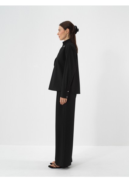 Kadın Siyah Esnek Dokulu Oversize Pantolon modelleri