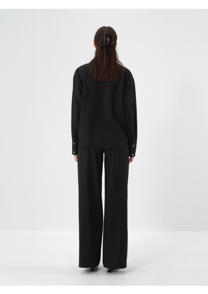 Kadın Siyah Esnek Dokulu Oversize Pantolon indirimleri