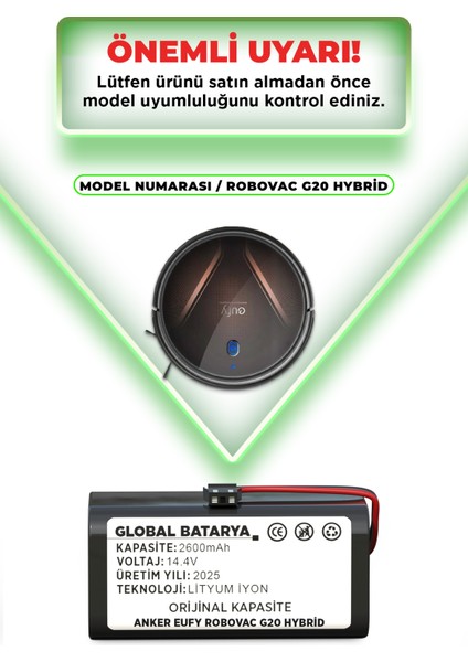 Anker Eufy Robovac G20 Hybrid Akıllı Robot Süpürge Bataryası 14.4V 2600mAh Pil Li-ion (Orijinal Kapasite) indirimleri