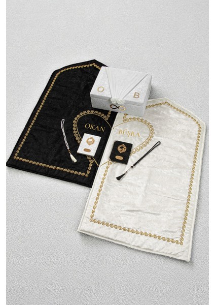 Çeyizlik Kişiye Özel Isimli Kalpli Seccade Seti - Sandıklı Hediyelik Eşli Çift Seccadesi - Gold fiyatları