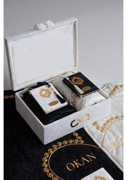 Çeyizlik Kişiye Özel Isimli Kalpli Seccade Seti - Sandıklı Hediyelik Eşli Çift Seccadesi - Gold fırsatları