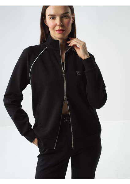 Kadın Siyah Pamuk Dokulu Regular Fit Sweatmont