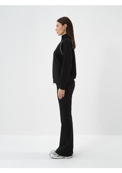 Kadın Siyah Pamuk Dokulu Regular Fit Sweatmont modelleri