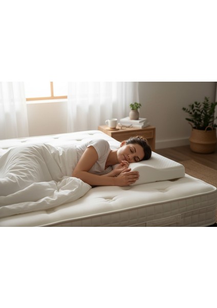 Visco Ortopedik Yastık Eco | Boyun Bel Bacak Desteği | Çift Yükseklik | Beyaz | Kılıflı | 950gr