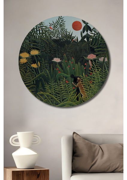 Dekoratif Ahşap Yuvarlak Tablo Henri Rousseau Orman