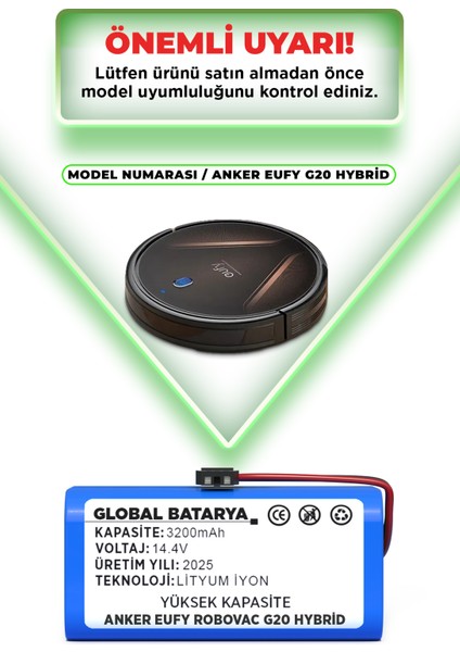 Anker Eufy Robovac G20 Hybrid Akıllı Robot Süpürge Bataryası 14.4v 3200mAh Li-ion Pil (Yüksek Kapasite) indirimleri